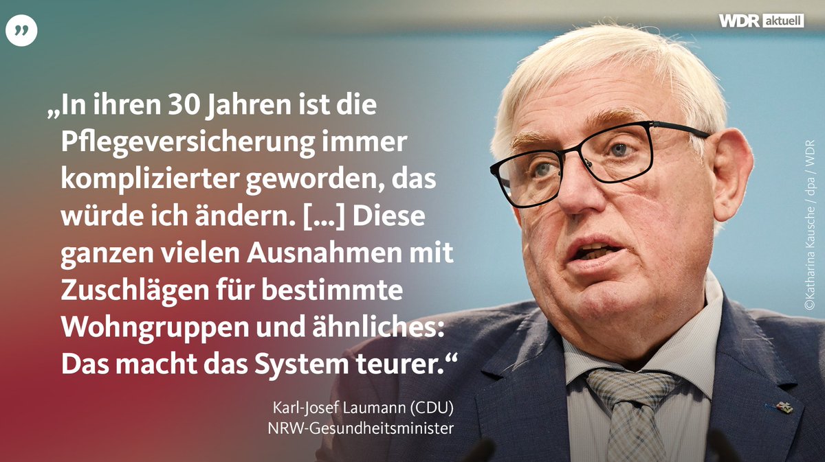 NRW-Gesundheitsminister Laumann (CDU) will die Pflegeversicherung reformieren. Einige Aufgaben sollten künftig steuerfinanziert werden - vor allem sollten aber die Pflegeleistungen vereinfacht werden.
www1.wdr.de/nachrichten/la…