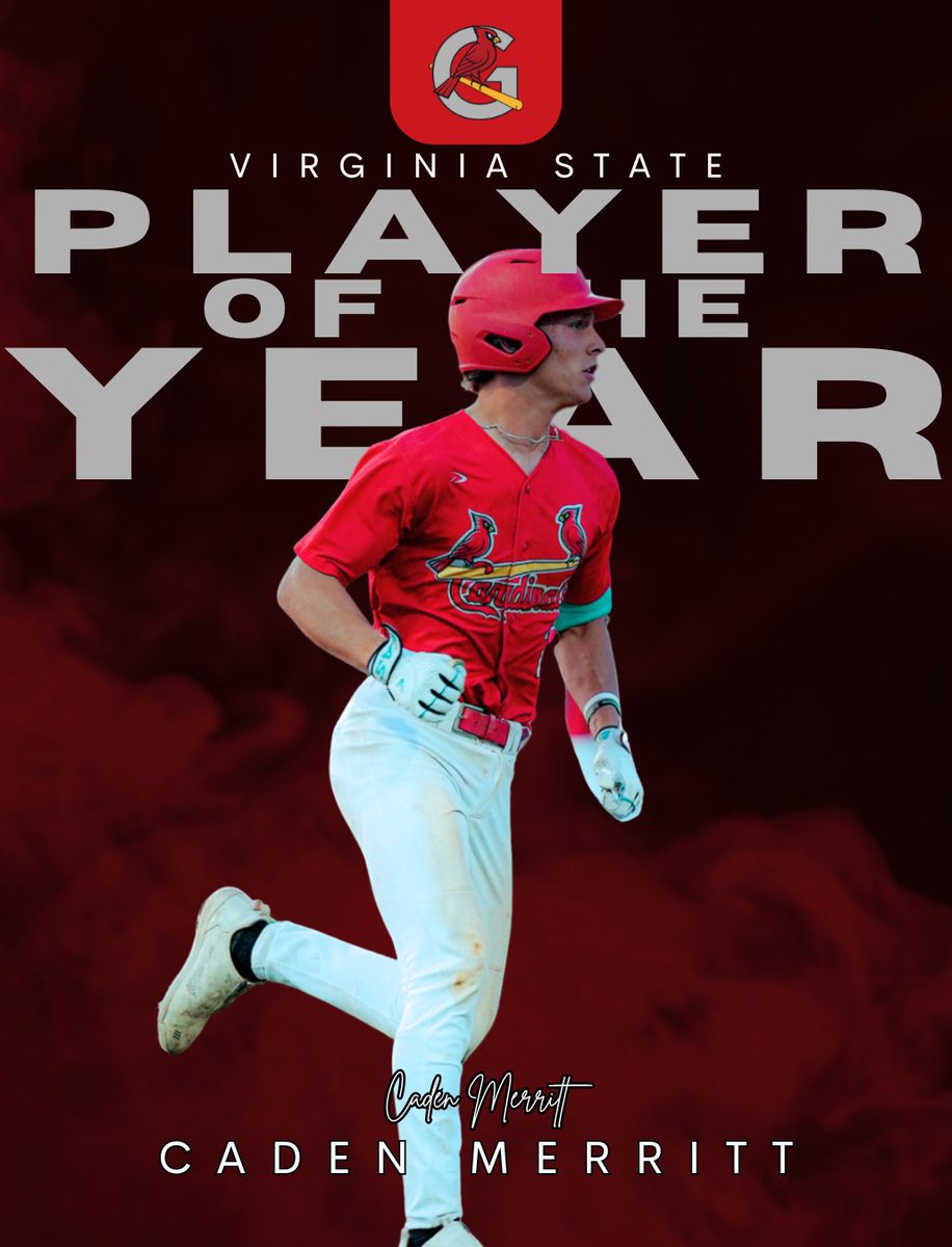 Last but certainly not least! The highest honor in the state of Virginia, Player of the Year, belongs to a Cardinal! The only player to be First Team Pitcher and First Team Bat is Cade Merritt, congrats and good luck! Great things to come!