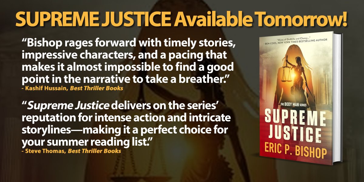 BestThrillBooks's tweet image. SUPREME JUSTICE by @EPBAuthor (pub. by @brunoemediapub) is available tomorrow.
Hopefully, you will follow him and buy the book.
Read the team’s reviews:
@Kashif1307: bestthrillerbooks.com/kashif-hussain…
@Orlando_AUTiger: bestthrillerbooks.com/steve-thomas/s…