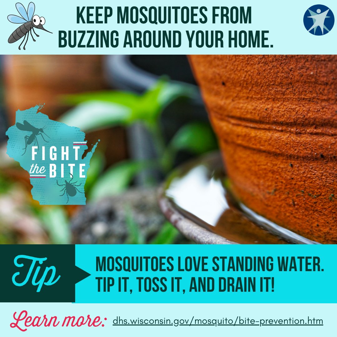 DHSWI's tweet image. Did you get #rain? Check things around your yard that could be holding water like flower pots, wheelbarrows, and kiddie pools. #Mosquitoes like to lay their eggs in standing water. #FightTheBite with these tips: dhs.wisconsin.gov/environmental/…
#wiwx #NationalWeatherService