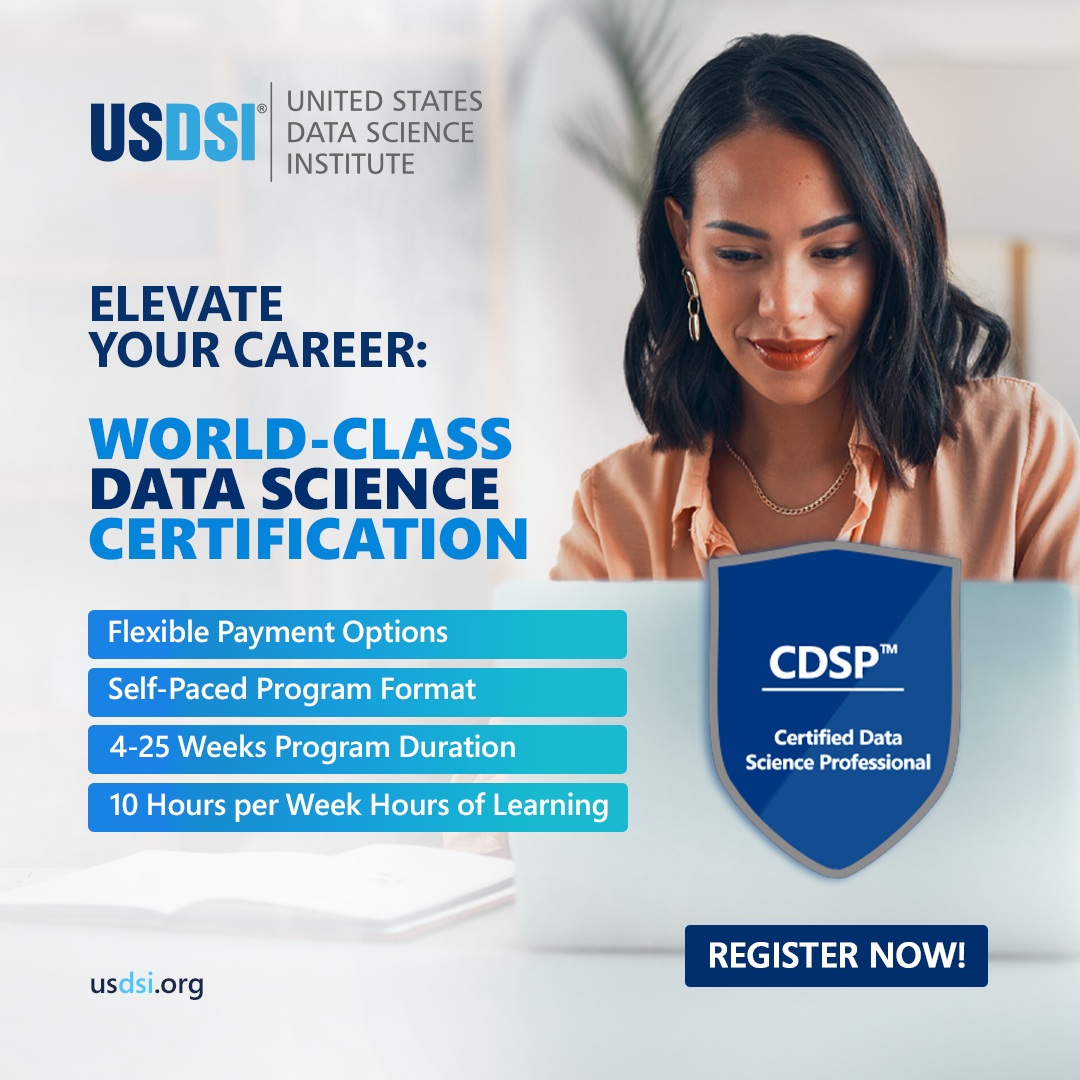 US_DSI's tweet image. Looking to take your data science career to the next level? Then look no further than USDSI® data science certifications.
Check out all the distinguishing features of USDSI® data science certifications. bit.ly/44MVw6s

#USDSI #DataScience #DataScienceCertification #Data