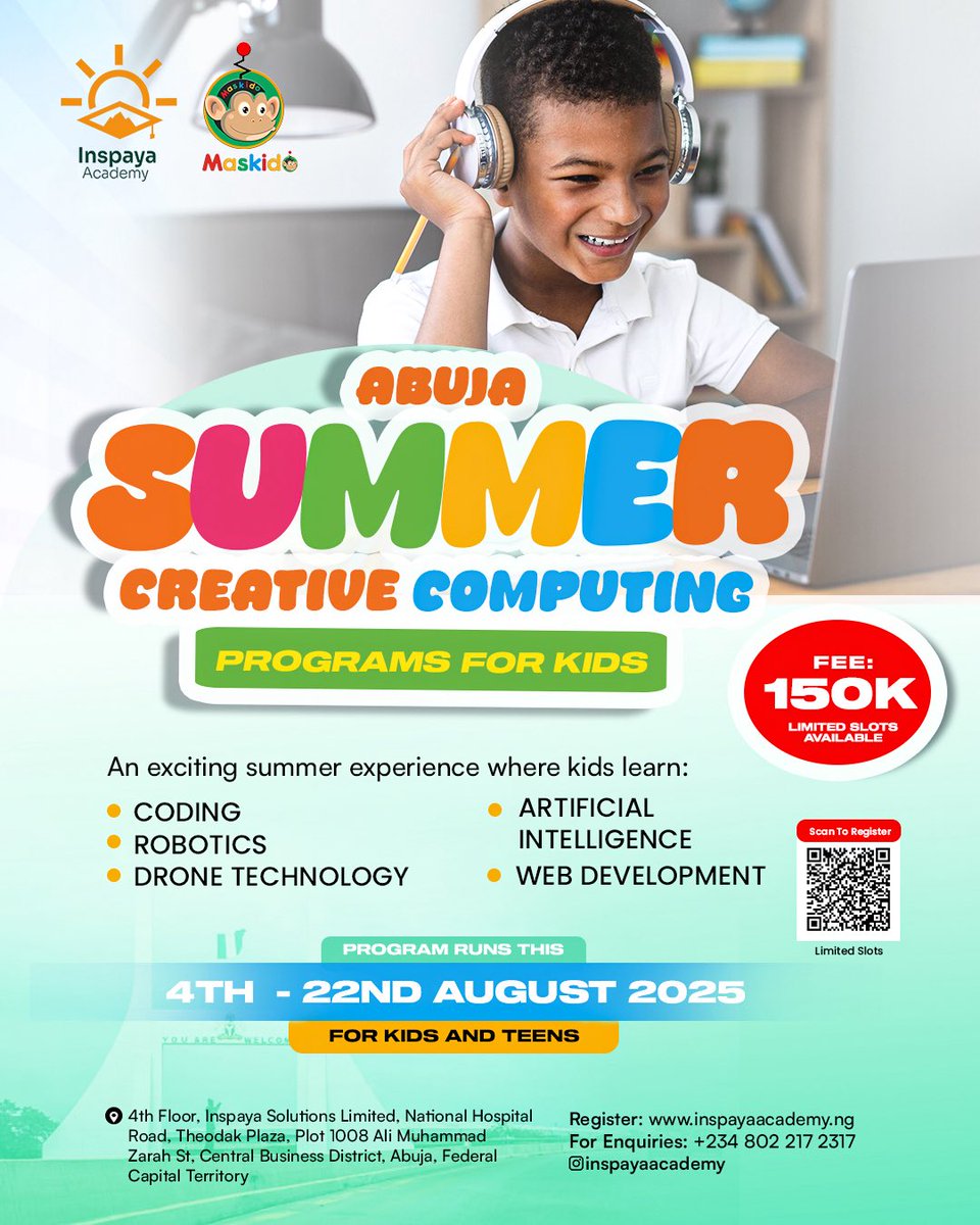 Inspaya Academy (@inspayaacademy) on Twitter photo This summer, give your child more than a holiday!
Inspaya Academy x <a href="/Maskido_com/">Maskido_com</a> present the Creative Computing Camp for kids (5–13 yrs):
💻 Coding & Web Dev
🤖 Robotics & AI
🛸 Drone Tech This summer, give your child more than a holiday!
Inspaya Academy x <a href="/Maskido_com/">Maskido_com</a> present the Creative Computing Camp for kids (5–13 yrs):
💻 Coding & Web Dev
🤖 Robotics & AI
🛸 Drone Tech