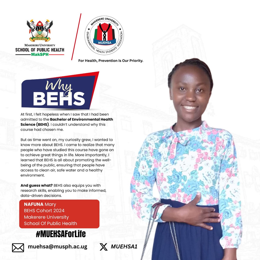 Environmental Health Students Association (@muehsa1) on Twitter photo From doubt to purpose, Nafuna Mary, a BEHS student at <a href="/MakSPH/">Makerere University School of Public Health</a> and Academic Secretary of <a href="/MUEHSA1/">Environmental Health Students Association</a> 2025/26, discovered that every challenge can lead to impact. Her journey is proof that growth starts with curiosity.
#WhyBEHS
<a href="/GayazaHighSch/">Gayaza High School</a> <a href="/SMASK_School/">St. Mary's Kitende</a> From doubt to purpose, Nafuna Mary, a BEHS student at <a href="/MakSPH/">Makerere University School of Public Health</a> and Academic Secretary of <a href="/MUEHSA1/">Environmental Health Students Association</a> 2025/26, discovered that every challenge can lead to impact. Her journey is proof that growth starts with curiosity.
#WhyBEHS
<a href="/GayazaHighSch/">Gayaza High School</a> <a href="/SMASK_School/">St. Mary's Kitende</a>