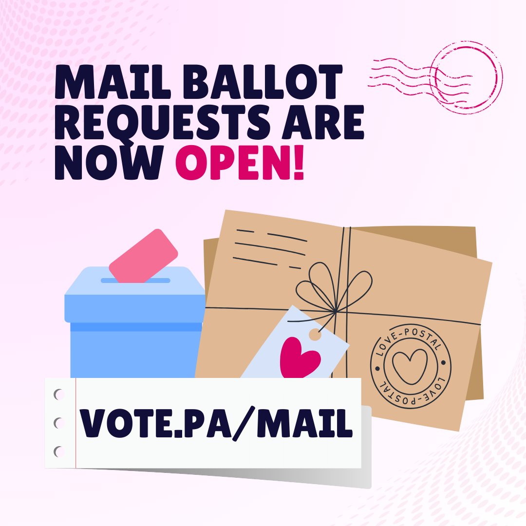 VOTEdotPA's tweet image. 📬 Mail ballot applications are open again! Want to skip the lines on Election Day?
Just sign up for a mail ballot at vote.pa/mail.