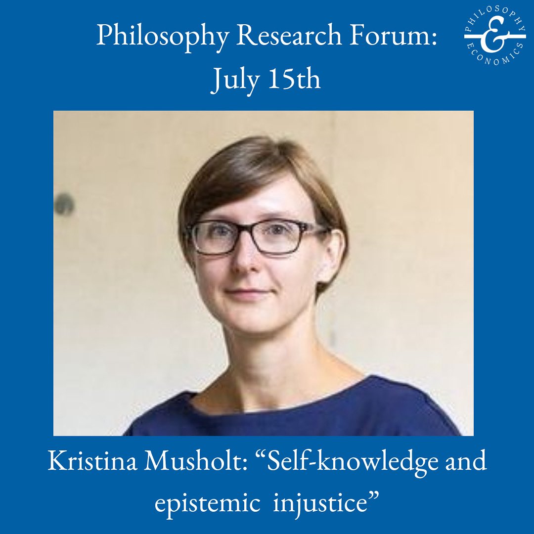 On July 15th at 16 c.t., the next Philosophy Research Forum takes place and Kristina Musholt (Leipzig University) will talk about „Self-knowledge and epistemic injustice“. The talk will take place in S72, NWII. More information: phil.uni-bayreuth.de/en/events/rese… 
All welcome!