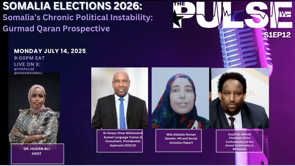 ThePulseSomalia's tweet image. As Somalia approaches its 2026 elections, the country finds itself yet again at a political crossroads. What is driving the chronic instability?
Can a unified national agenda be realized?
Can Gurmad Qaran offer a way forward?
Join us for a critical discussion with leading…