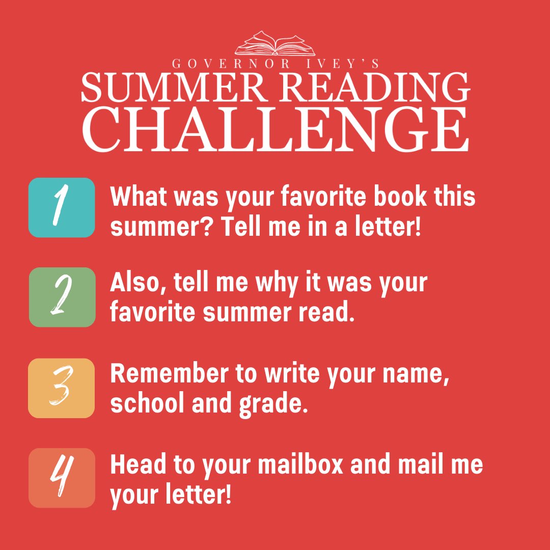 GovernorKayIvey's tweet image. #NationalSummerLearningWeek is the perfect time to jump into my Summer Reading Challenge!

It’s easy: read a good book and write a letter telling me all about it. ⬇️ #alpolitics (1/2)