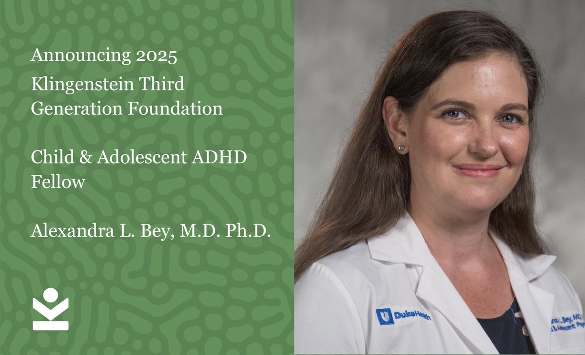 klingensteinorg's tweet image. Congratulations Alexandra L. Bey, M.D., Ph.D., recipient of a Klingenstein Third Generation Foundation Fellowship for the project, "Influence of Co-Occurring ADHD on EEG and Attention Biomarkers in Autistic Children."