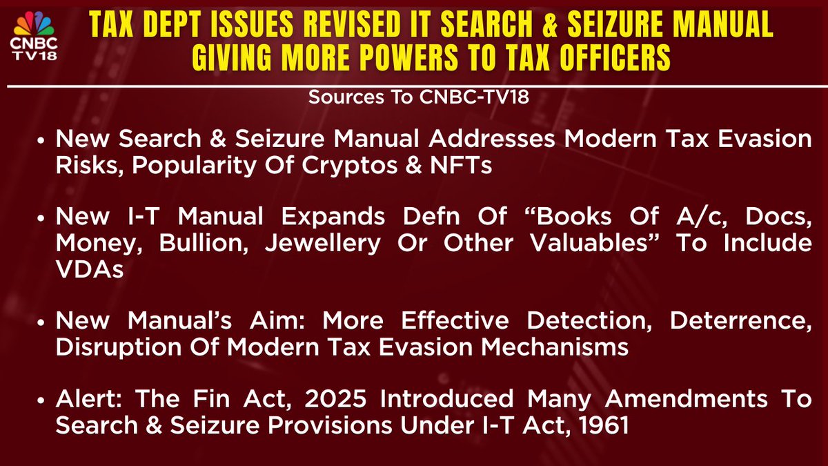 CNBC-TV18 (@cnbctv18live) on Twitter photo #NewsFlash | Tax Dept issues revised IT search & seizure manual giving more powers to tax officers, sources to <a href="/TimsyJaipuria/">Timsy Jaipuria</a> #NewsFlash | Tax Dept issues revised IT search & seizure manual giving more powers to tax officers, sources to <a href="/TimsyJaipuria/">Timsy Jaipuria</a>