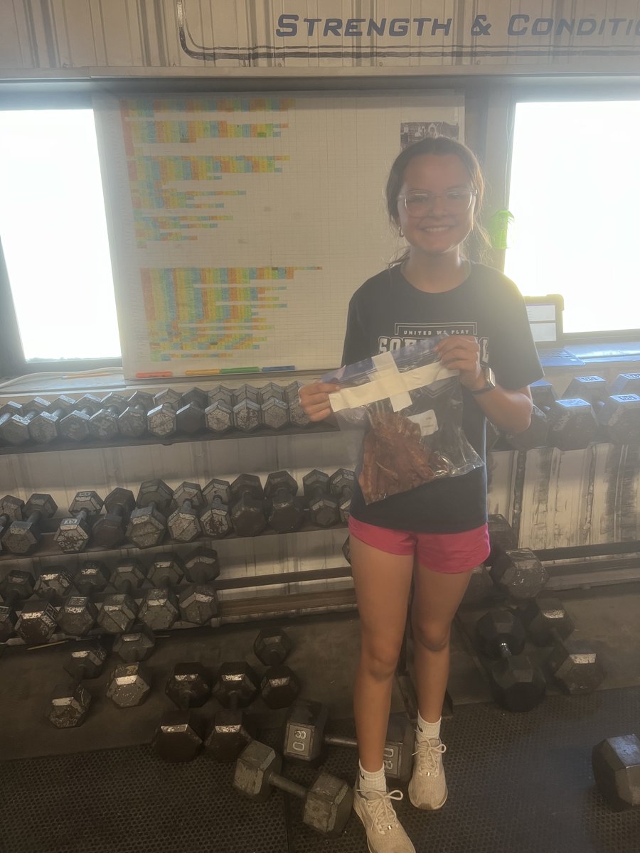Carver Kerr won the bacon this week.  She is one of 14 individuals who had at least 20 workouts completed by the end of last week.

Congrats, kiddo.