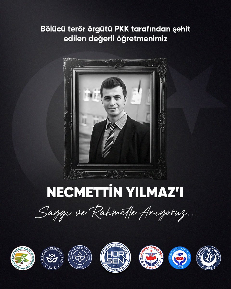 Hürriyetçi Eğitim Sen Genel Merkezi (@huregitimsen) on Twitter photo Henüz öğretmenliğinin 8. ayında bölücü terör örgütü PKK tarafından alçakça şehit edilen meslektaşımız Necmettin Yılmaz’ı, şehadetinin yıl dönümünde saygı ve rahmetle anıyorum.
<a href="/HurEgitimSen/">Hürriyetçi Eğitim Sen Genel Merkezi</a>
<a href="/leventkuruoglu/">Levent Kuruoğlu</a> Henüz öğretmenliğinin 8. ayında bölücü terör örgütü PKK tarafından alçakça şehit edilen meslektaşımız Necmettin Yılmaz’ı, şehadetinin yıl dönümünde saygı ve rahmetle anıyorum.
<a href="/HurEgitimSen/">Hürriyetçi Eğitim Sen Genel Merkezi</a>
<a href="/leventkuruoglu/">Levent Kuruoğlu</a>