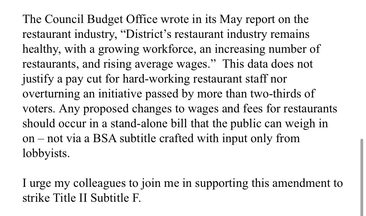 Martin Austermuhle (@maustermuhle) on Twitter photo UPDATE: <a href="/CMLewisGeorgeW4/">CM Janeese Lewis George</a> is circulating an amendment that would pull the proposed repeal of Initiative 82 out of the budget that’s being voted on today. “Cutting the wages of tipped restaurant workers yet again poses a significant financial hardship,” her office says. UPDATE: <a href="/CMLewisGeorgeW4/">CM Janeese Lewis George</a> is circulating an amendment that would pull the proposed repeal of Initiative 82 out of the budget that’s being voted on today. “Cutting the wages of tipped restaurant workers yet again poses a significant financial hardship,” her office says.