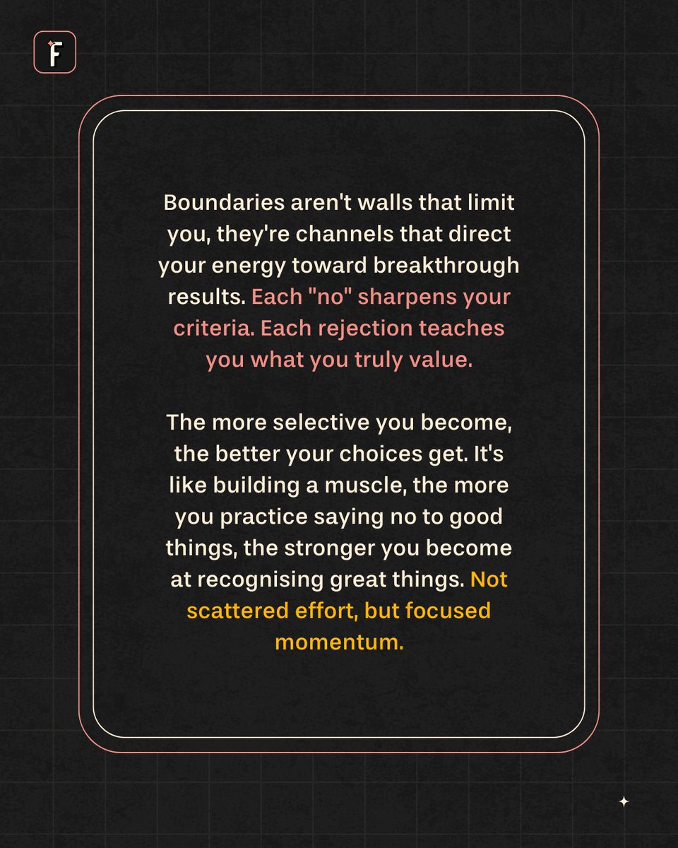 You don’t scale by saying yes to everything. 
You scale by saying no to the 100 good things that distract you from the 1 great thing. 
The most powerful founders? Ruthlessly selective.