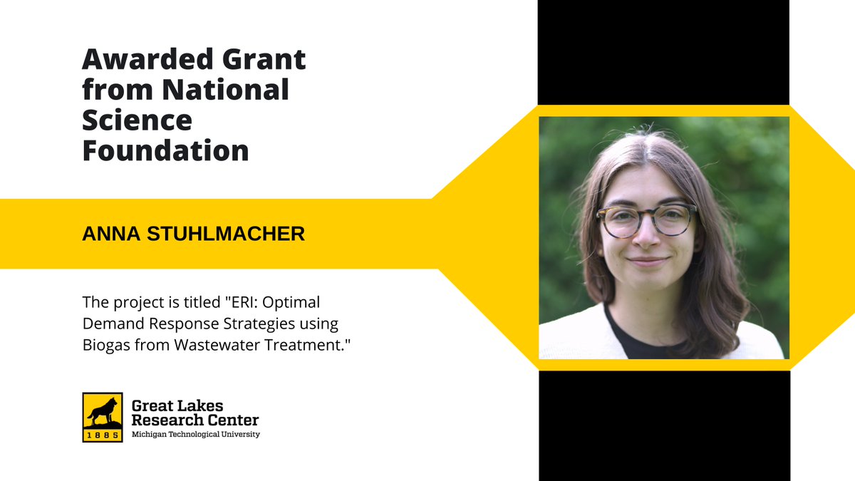 mtu_glrc's tweet image. Congratulations to Anna Stuhlmacher on her recent funding from the @NSF! 🎉 Her project will investigate the benefits and barriers of using biogas generators within the wastewater treatment process with algorithms. 💧 #RecentFunding #Wastewater #Great Lakes Research
