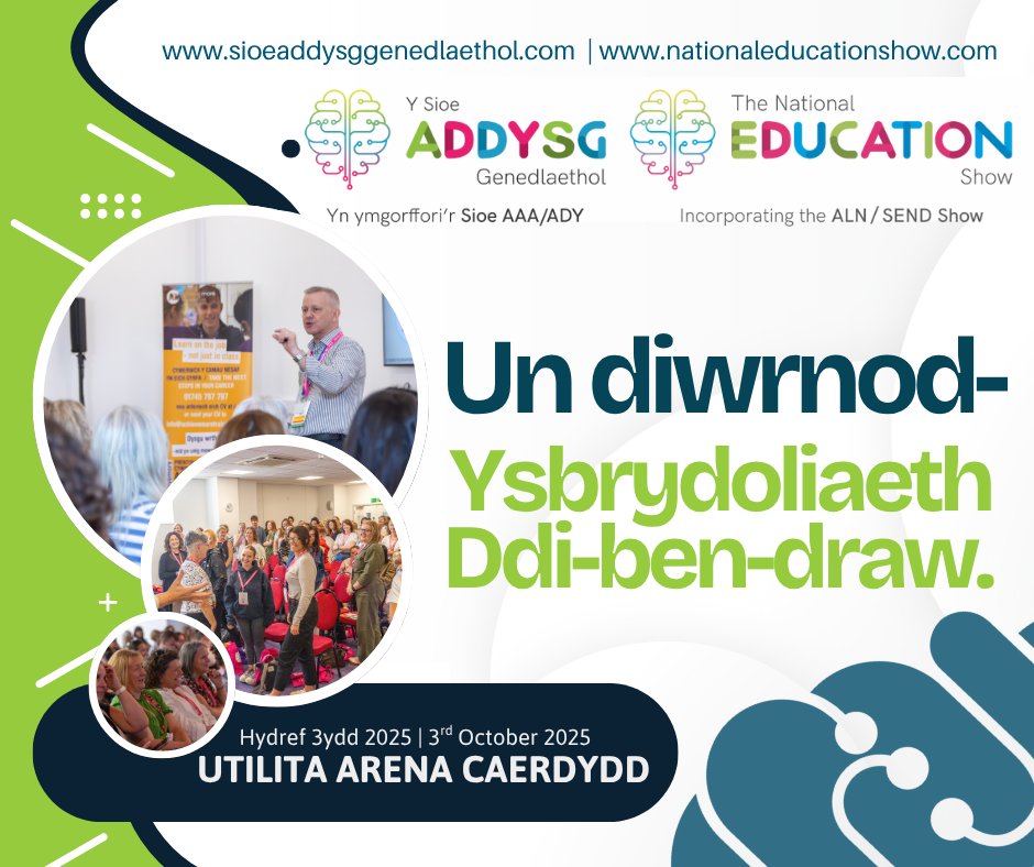 🎓 Un Diwrnod – Ysbrydoliaeth Ddi-ben-Draw! 🌟

Peidiwch â cholli'r Sioe Addysg Genedlaethol – digwyddiad hanfodol i addysgwyr sy’n chwilio am syniadau, adnoddau, ac DPP i gyd dan un to!

📅 Hydref 3ydd
📍 Arena Utilita Caerdydd
🎟️ tinyurl.com/8sx4mf7e