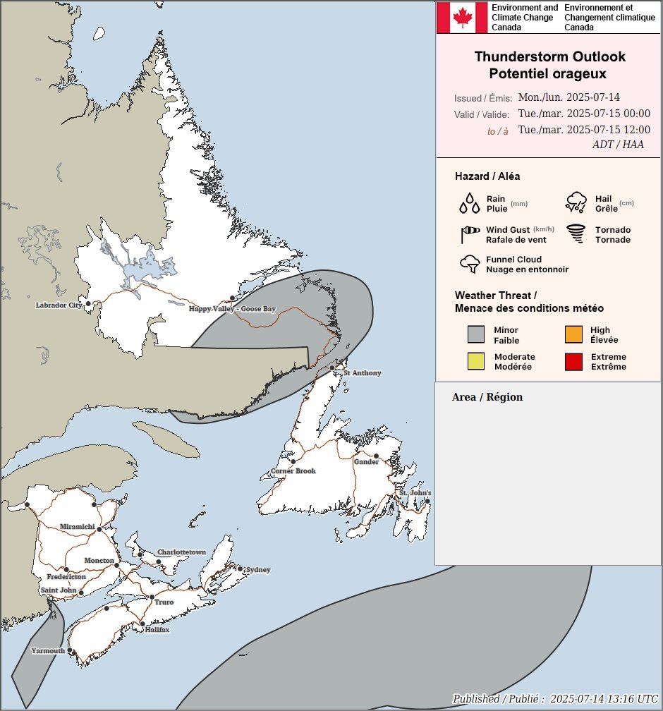 ECCCWeatherNB's tweet image. ❕Convective Outlooks for Today and Tomorrow. ⚡Stay weather aware! #NBStorm ow.ly/pbbi50Wp8Tt