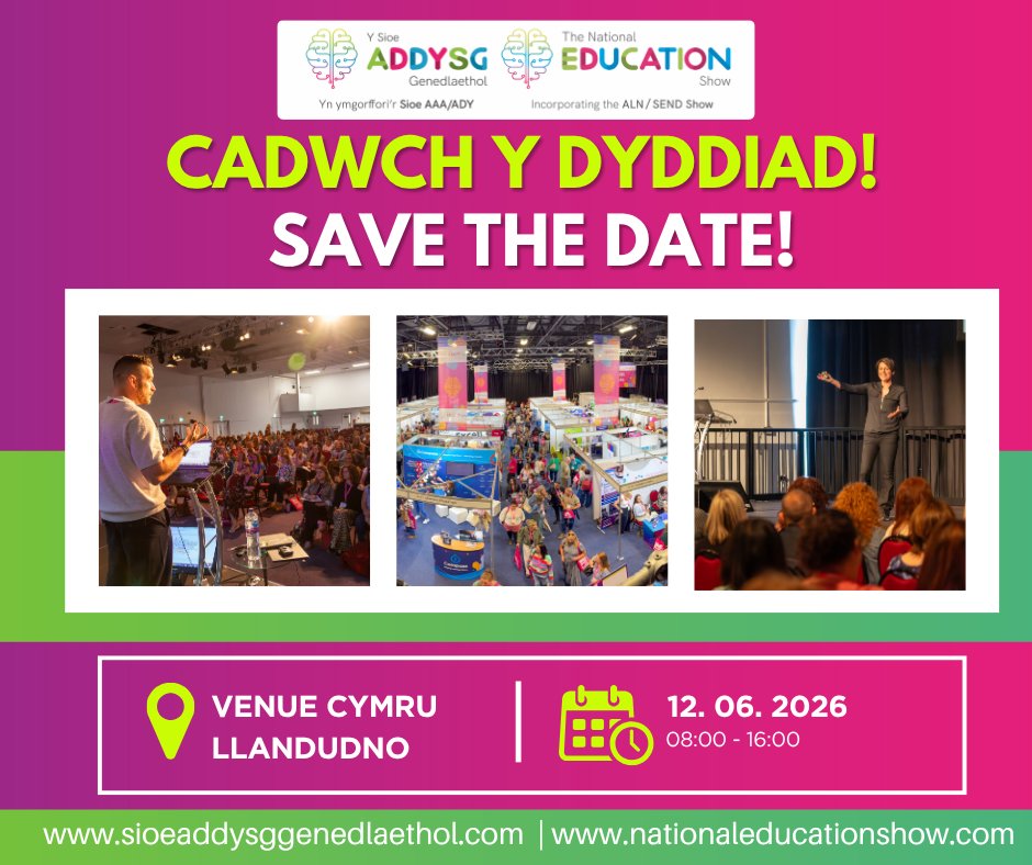 CADWCH Y DYDDIAD!!

Mae'r Sioe Addysg Genedlaethol yn ol yn Llandudno flwyddyn nesaf!

Rhowch y dyddiad yn eich dyddiadur!

📅Mehefin 12fed 2025!

Welwn ni chi yno! 😄