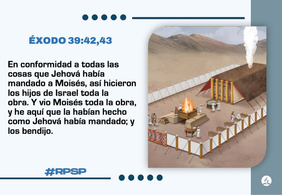 #RPSP Éxodo 39
La construcción del Tabernáculo fue rápida porque hubo entrega, talento, unidad y la bendición de Dios. Cada detalle se hizo como Él mandó. Por eso Moisés bendijo al pueblo. Cuando obedecemos con amor, Dios también bendice nuestras obras.