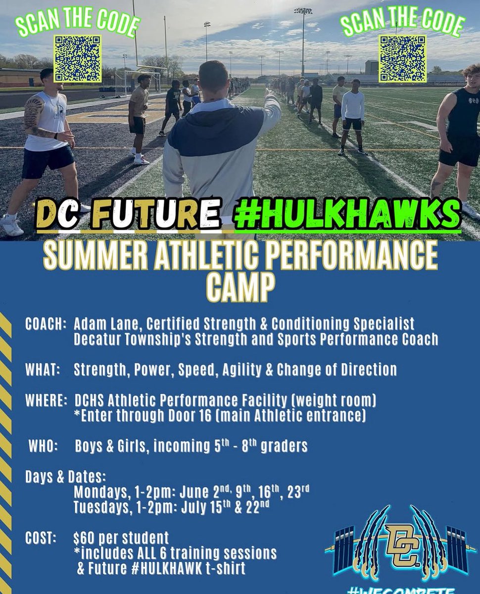 DCHawkPOWER's tweet image. Decatur Township Parents,

Reminder, our 5th-8th grade Future Hulk Hawk Camp is on Tuesday’s in the month of July. July 15th and July 22nd will be our finals 2 days of the camp! 

For all inquires or questions, email me at ablane@decaturproud.org.

Together we are, #DecaturProud