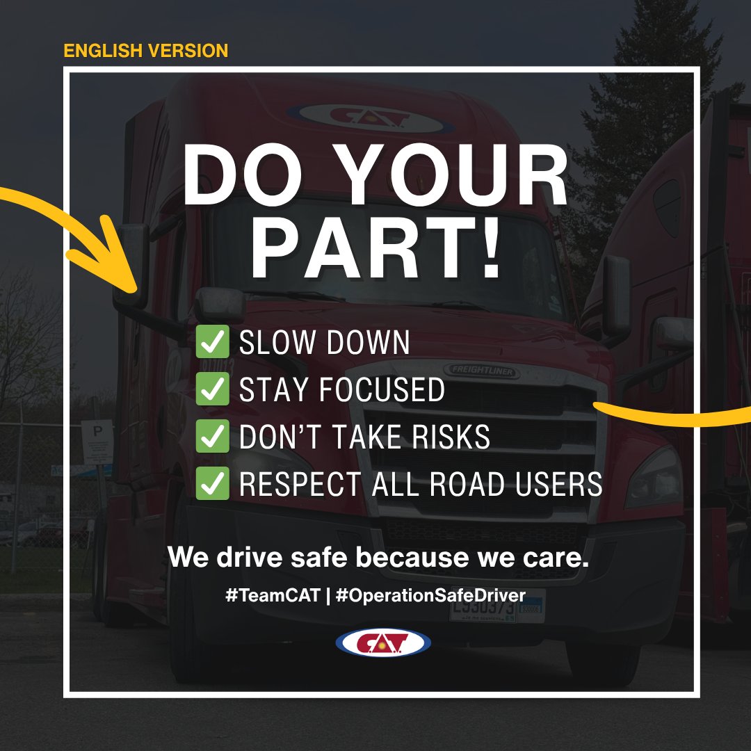 CAT__Inc's tweet image. Operation Safe Driver Week is underway.
Let’s drive with care and protect every mile. 🚛⚠️ 
#DriveSafe #OperationSafeDriver #CATonTheRoad #CATinc 

hubs.li/Q03vWx8H0