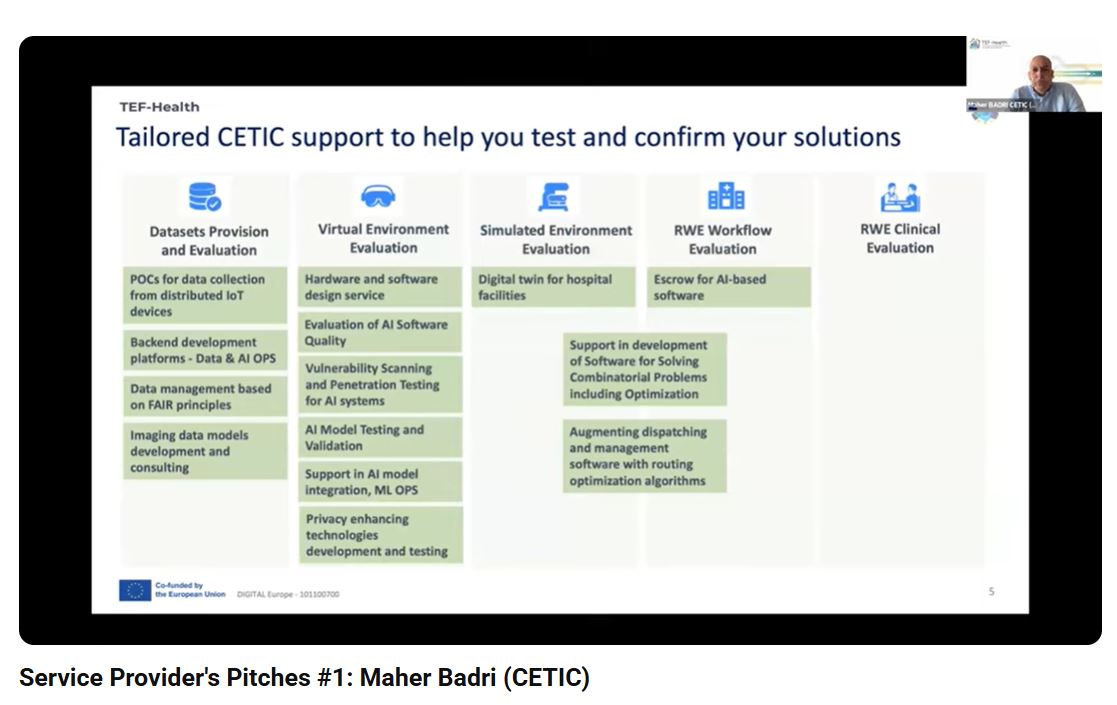 EBRAINS_eu's tweet image. TEF-Health helps #SMEs test, certify & bring trustworthy AI/robotics solutions to the market.
Find out how @LNE_fr & @CETIC services can support #AI in #healthcare and foster your innovation.
Read more about the 1st TEF-Health Service Providers’ Pitches session:…