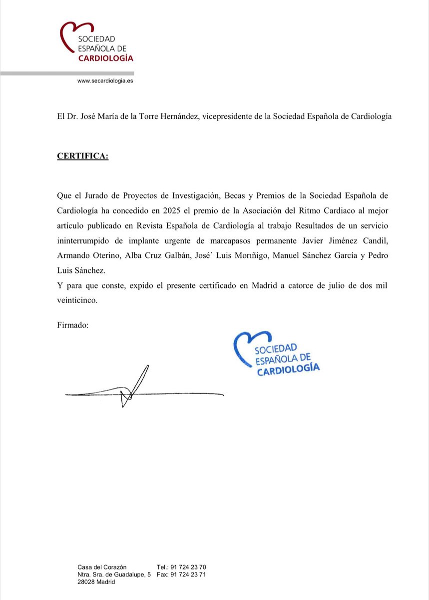 Javier Jimenez Candil (@jjimenezcandil) on Twitter photo Orgullosos del premio de la Asociación del Ritmo Cardiaco al mejor artículo publicado en la Revista Española de Cardiología en 2024.
<a href="/jlmorinigo1/">José Luis moriñigo</a> <a href="/mike__sierra/">Manuel</a> <a href="/IBSAL_IIS/">IBSAL</a> <a href="/pedroluisSF/">Pedro Luis Sanchez F</a> <a href="/secardiologia/">Soc Esp Cardiología</a> Orgullosos del premio de la Asociación del Ritmo Cardiaco al mejor artículo publicado en la Revista Española de Cardiología en 2024.
<a href="/jlmorinigo1/">José Luis moriñigo</a> <a href="/mike__sierra/">Manuel</a> <a href="/IBSAL_IIS/">IBSAL</a> <a href="/pedroluisSF/">Pedro Luis Sanchez F</a> <a href="/secardiologia/">Soc Esp Cardiología</a>