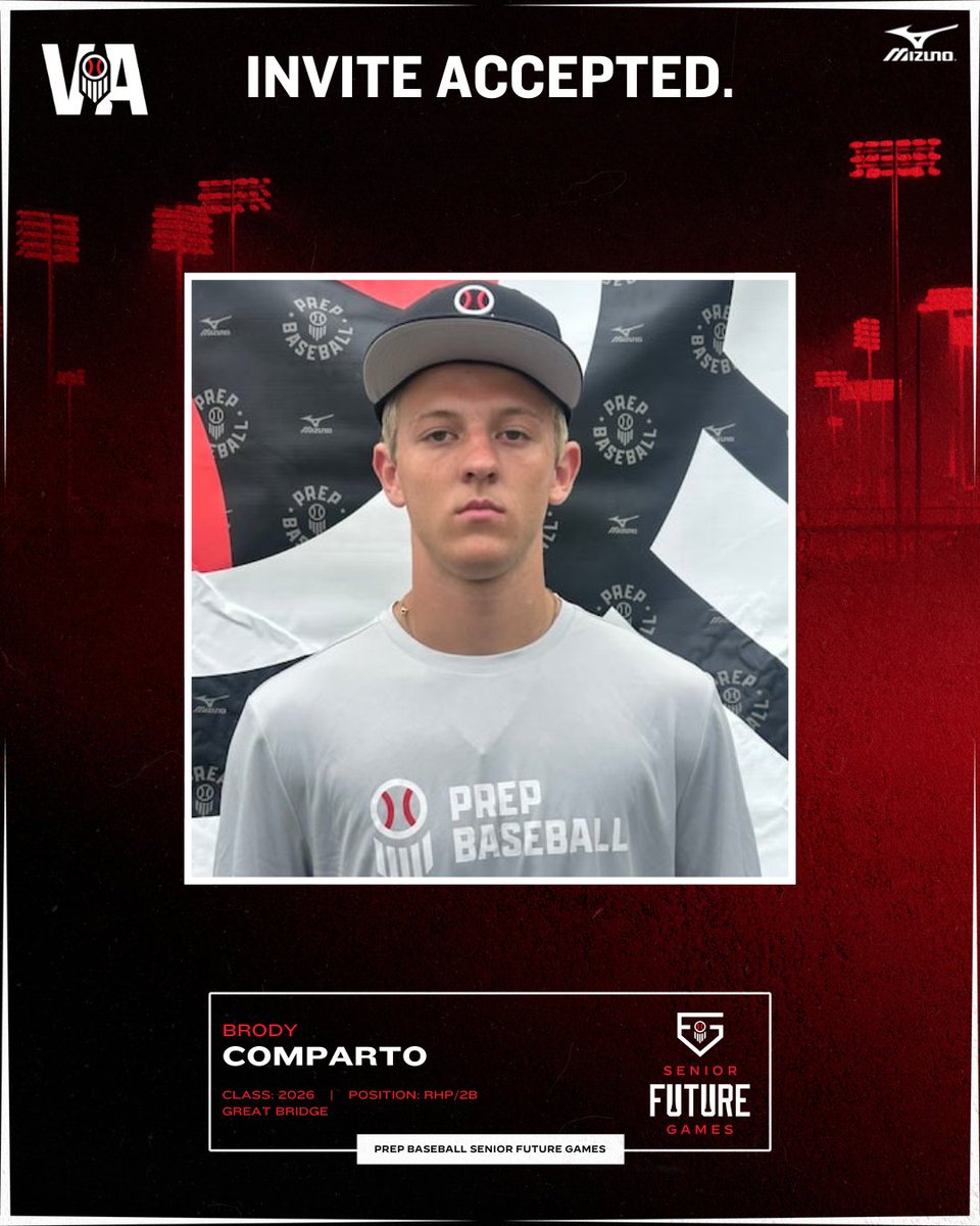 Prep Baseball Virginia/DC (@prepbaseballva) on Twitter photo INVITE ACCEPTED ✅
'26 RHP/2B Brody Comparto (Great Bridge) will represent Team Mid-Atlantic at the 2025 Senior Future Games!
<a href="/CompartoShaun/">Shaun Brody Comparto</a> <a href="/prepbaseball/">Prep Baseball</a>
#PBSFG25 INVITE ACCEPTED ✅
'26 RHP/2B Brody Comparto (Great Bridge) will represent Team Mid-Atlantic at the 2025 Senior Future Games!
<a href="/CompartoShaun/">Shaun Brody Comparto</a> <a href="/prepbaseball/">Prep Baseball</a>
#PBSFG25