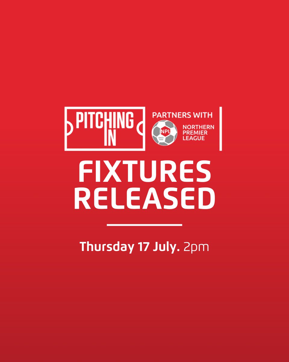 The Pitching In Northern Premier League (@northernpremlge) on Twitter photo The wait is almost over ⏳⚽
📅 Fixtures for the new <a href="/PitchingIn_/">Pitching In</a> Northern Premier League season will be released on Thursday at 2pm.*
*Subject to late delays/issues. The wait is almost over ⏳⚽
📅 Fixtures for the new <a href="/PitchingIn_/">Pitching In</a> Northern Premier League season will be released on Thursday at 2pm.*
*Subject to late delays/issues.