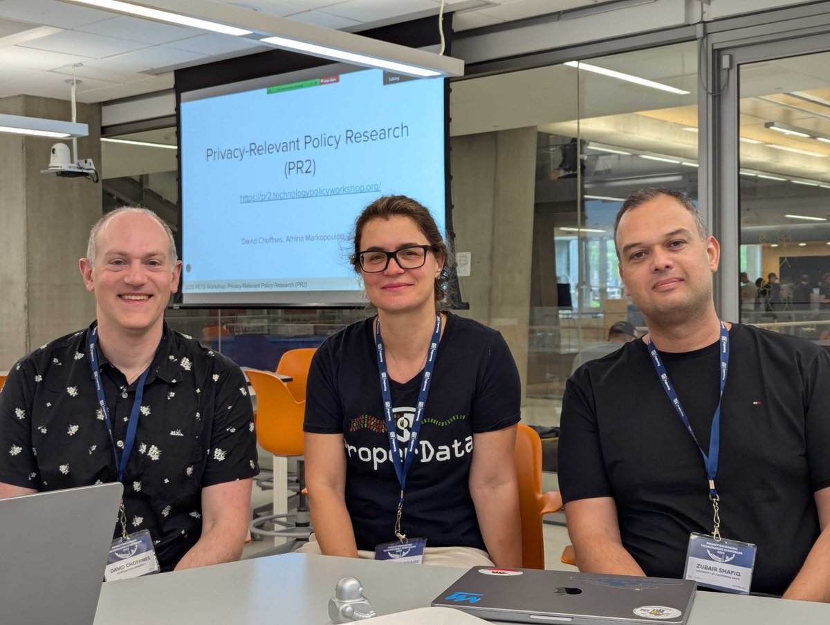 Athina Markopoulou (@atmarkopoulou) on Twitter photo Kicking off our workshop on Policy-Relevant Privacy Reseach (PR2), colocated with <a href="/PET_Symposium/">PETS</a> 2025 in DC: pr2.technologypolicyworkshop.org. With
<a href="/proffnes/">David Choffnes</a>, <a href="/zubair_shafiq/">Zubair Shafiq</a>, <a href="/proper_data/">ProperData Frontier</a>. Kicking off our workshop on Policy-Relevant Privacy Reseach (PR2), colocated with <a href="/PET_Symposium/">PETS</a> 2025 in DC: pr2.technologypolicyworkshop.org. With
<a href="/proffnes/">David Choffnes</a>, <a href="/zubair_shafiq/">Zubair Shafiq</a>, <a href="/proper_data/">ProperData Frontier</a>.