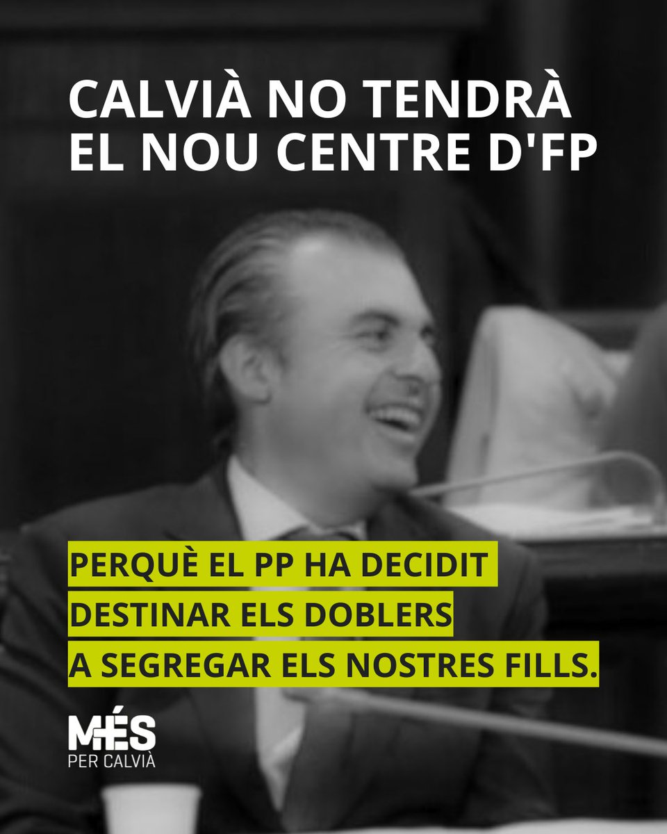 ❌ El PP vota contra la proposta de <a href="/MESperMallorca/">MÉS per Mallorca</a> de transferir 4 milions d'euros per a la construcció del nou Centre Integrat d'FP de Calvià.

👉 En canvi, destinarà 21 milions a segregar els alumnes per llengua.

Cohesió social i educació digna són, com sempre, un sol front.