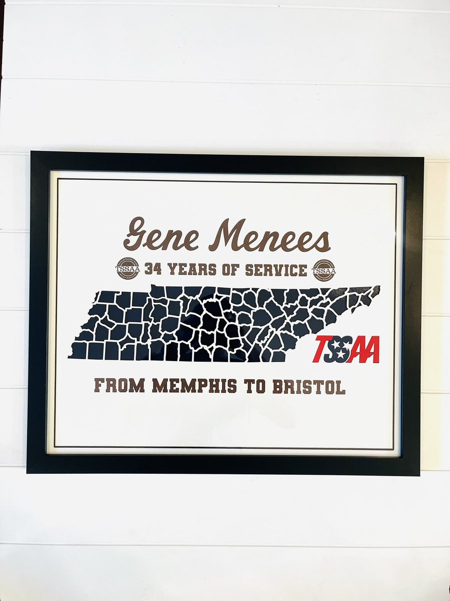 Need recognitional awards?!  We got you covered at Five to Nine!  Congratulations to Gene Menees on 34 years of service to the TSSAA!  Call us today!  (731) 693-0642. #retirementawards  #recognitionalawards #awards