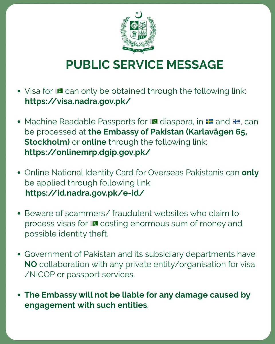 Ïmportant Message for Pakistanis and Pak-origin 🇸🇪 living in 🇸🇪 &amp; 🇫🇮 ! Please read the following carefully and share it widely with your friends and families.