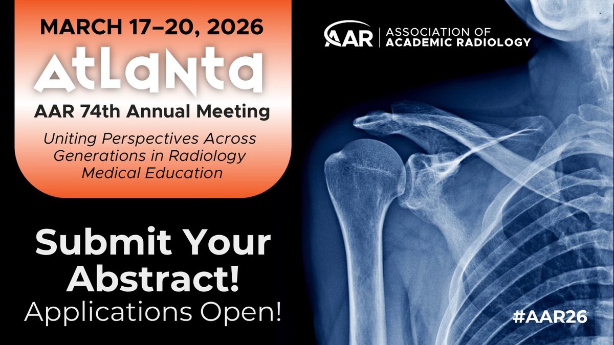 aaradiol's tweet image. Abstract submission applications for #AAR26 is open!
Submit your abstract by September 16, 2025 at 12pm CT at bit.ly/4knYIv0
Go to aarad.org/annual-meeting for more information.
#CallForAbstracts #AARad #radiology #RadEd #MedEd #research
