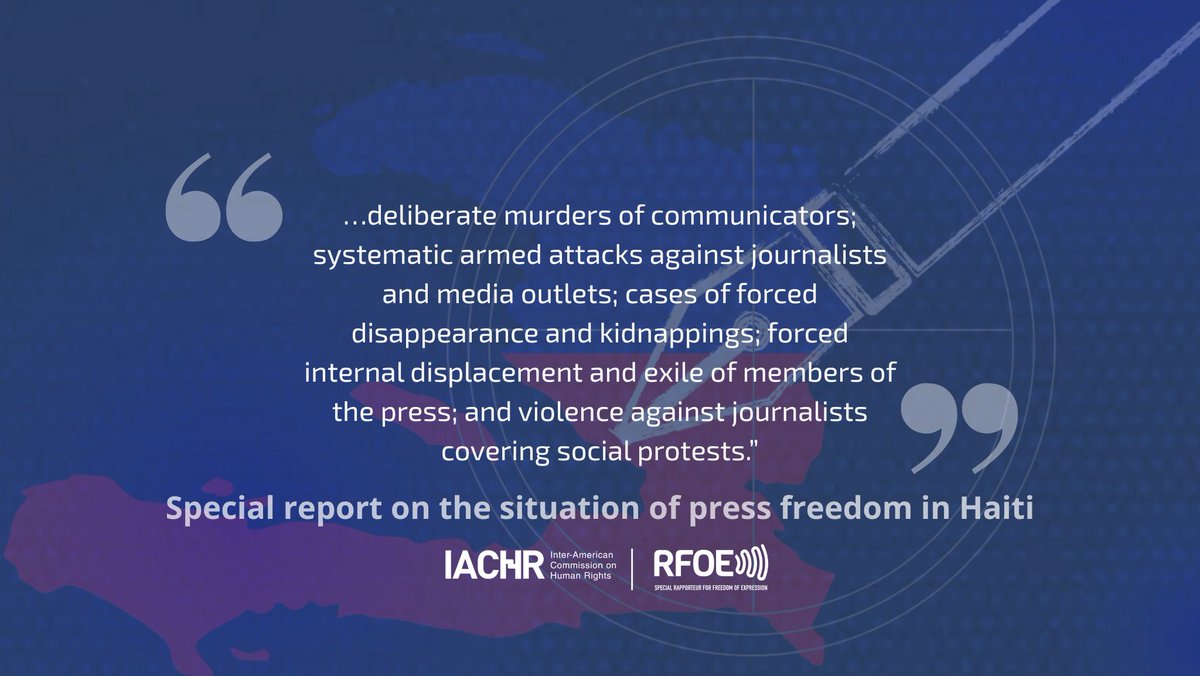 The #HaitiReport provides a detailed analysis of the threats to #FreedomOfExpression in the country. It documents crimes against journalists since 2018, revealing a context of extreme vulnerability and impunity in the face of a deepening national crisis.

oas.org/en/iachr/expre…