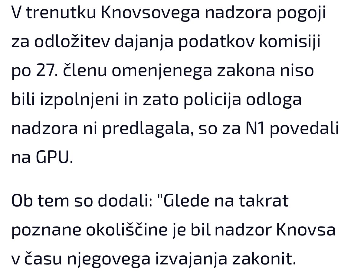 MatejTonin's tweet photo. Po mesecih drame @policija_si potrdi tisto, kar trdimo ves čas: nadzor #KNOVS je bil opravljen zakonito.
Vladna spletkarja Vuković&Črnčec medijem servirata podatke iz policijskih postopkov - “zlizanost” vrha Policije in #GS je popolna. V času vlade krize s prozornimi diskreditacijami @NovaSlovenija pač poskušajo prikriti popolno nesposobnost Golobove vlade.
https://t.co/FJgoLan5rc