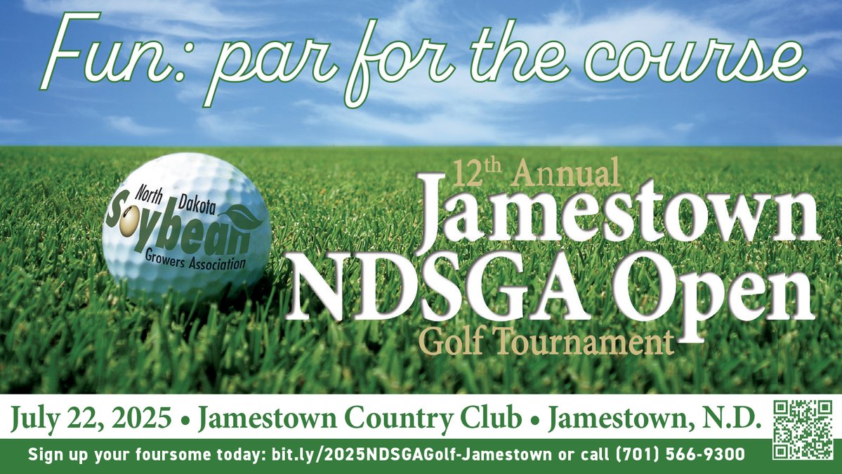 NDSoyGrowers's tweet image. Putt for #soy at the 12th Jamestown NDSGA Open! ⛳ Get your foursome together and join us July 22, 2025! For more information and to register, visit bit.ly/25NDSGAGolf-Ja…. Or call or text Sandy at 701-630-8414 to register.
