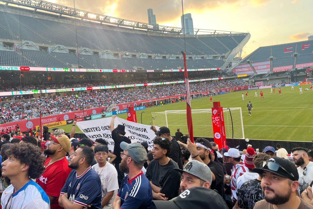 Chicago Fire fans staged a protest at Soldier Field after supporters were banned over an anti-ICE sign. blockclubchi.co/4kC7Mwa