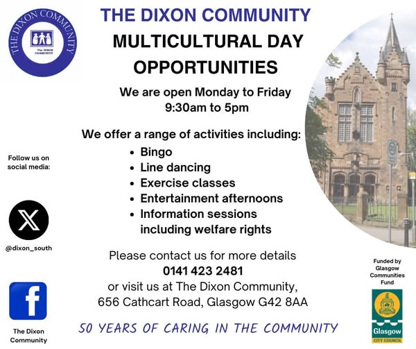 Our Day Opportunities Project has a varied range of regular weekly sessions plus monthly special events.

If you are over 55,  or a carer, and you would like to join in with us please call 0141 423 2481.