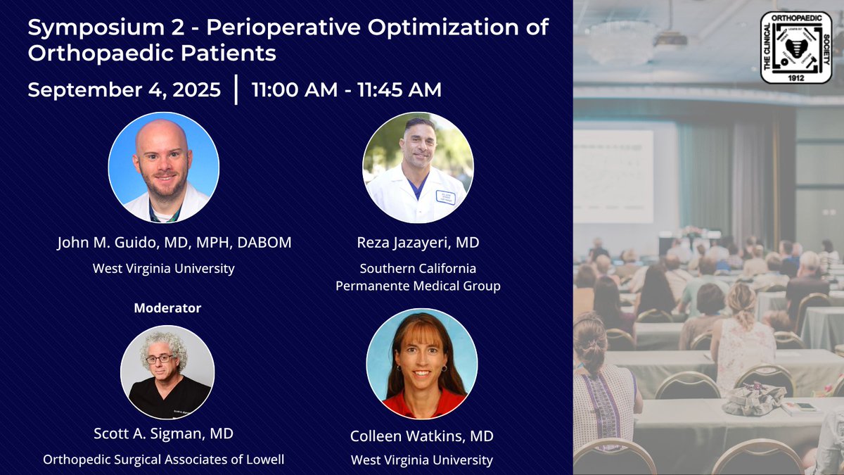 ClinicalOrtho1's tweet image. Join Dr. Scott Sigman and expert presenters as they explore strategies to improve surgical outcomes through weight management, nutrition, and bone health. Topics include obesity, sarcopenia, and osteoporosis—key factors in preoperative patient care.
#Orthopaedics #COS2025