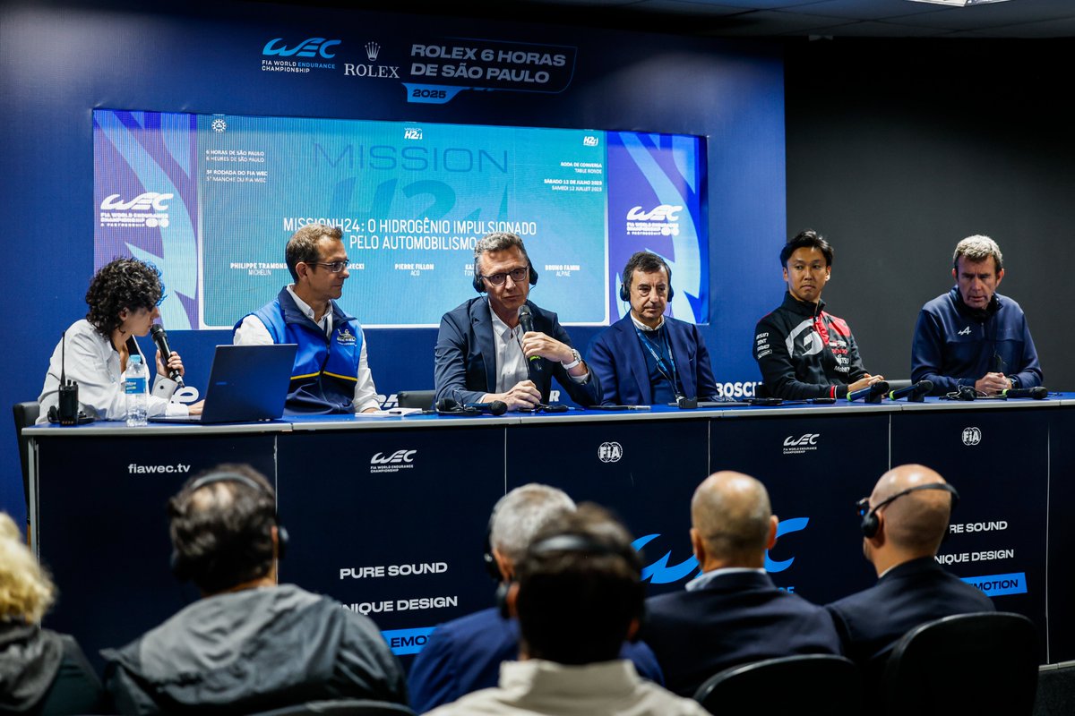 fuelcellsworks's tweet photo. In Brazil, #hydrogen was prominently displayed at a presentation on 24 Hours of Le Mans and FIA WEC's zero-CO2 emission strategy, showcasing the future of endurance racing.

#HydrogenNow #Fuelcells #CleanEnergy #Decarbonise #ZeroEmisson #GreenHydrogen 

https://t.co/h7NSBkcNWq https://t.co/llpxvyAcQy