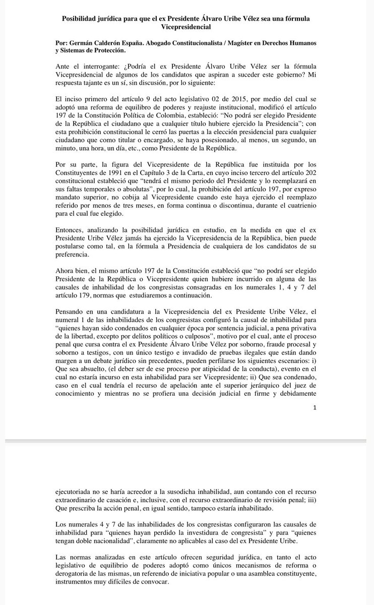 GermanCalderonE (@germancalderone) on Twitter photo El concepto que adjunto a esta noticia lo escribí hace más de dos años sobre una primigenia idea de Abelardo De La Espriella, convencidos jurídicamente de lo afirmado por Tomás Uribe hoy: <a href="/defensoresco/">Defensores de la Patria</a> <a href="/AlvaroUribeVel/">Álvaro Uribe Vélez</a> <a href="/CeDemocratico/">Centro Democrático</a> El concepto que adjunto a esta noticia lo escribí hace más de dos años sobre una primigenia idea de Abelardo De La Espriella, convencidos jurídicamente de lo afirmado por Tomás Uribe hoy: <a href="/defensoresco/">Defensores de la Patria</a> <a href="/AlvaroUribeVel/">Álvaro Uribe Vélez</a> <a href="/CeDemocratico/">Centro Democrático</a>