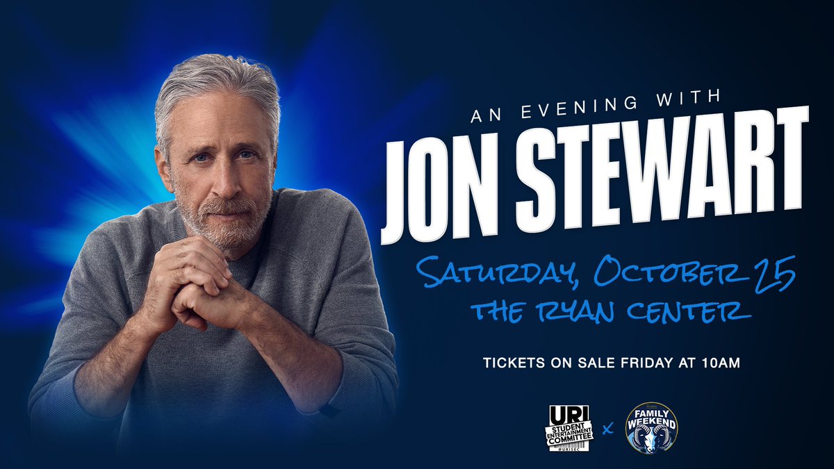 🚨 JUST ANNOUNCED: An Evening with Jon Stewart is coming to URI Family Weekend! 🎤 Don’t miss this unforgettable night of comedy at the Ryan Center. Tickets on sale Friday July 18th at 10am!