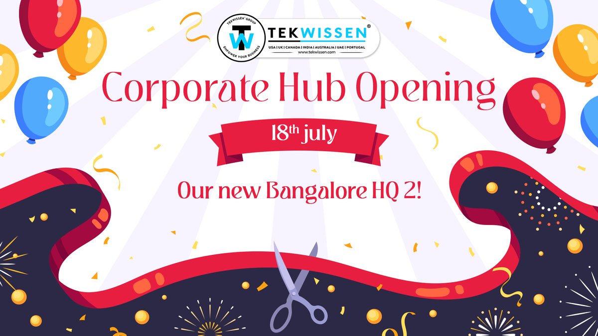We’ve Got a BIG Reveal!

We’re not just growing — we’re leveling up.

Introducing TekWissen HQ2, right in the heart of Bangalore, India!
📅 Grand Opening July 18th!

#TekWissen #HQ2Launch #BangaloreBuzz #NewChapter #OfficeOpening #GrowthInMotion #TeamTekWissen #TogetherWeGrow