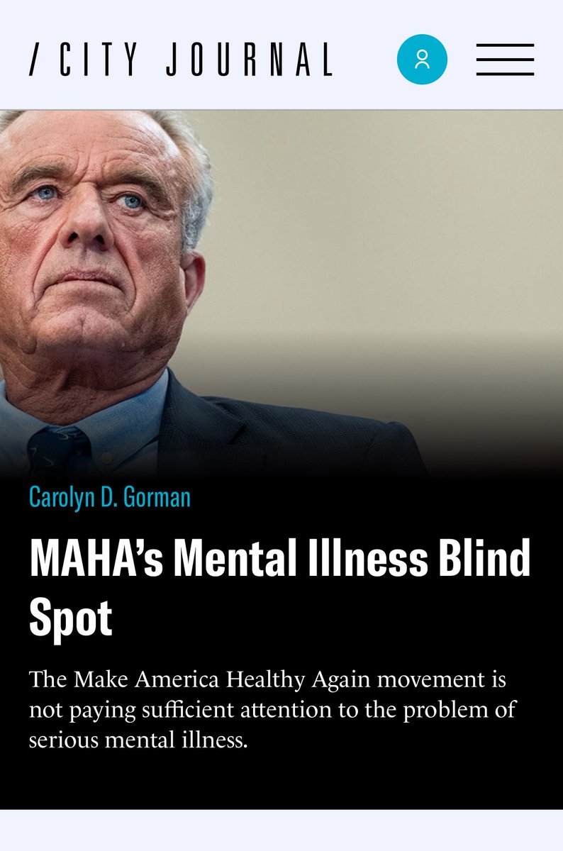 MAHA’s anti-medicalization approach has real value b/c for most people, better diet, sleep, and exercise will do more than a diagnosis and/or pill.

But Kennedy must focus on serious mental illness—and acknowledge need for treatment there—for MAHA to be comprehensive MH policy.