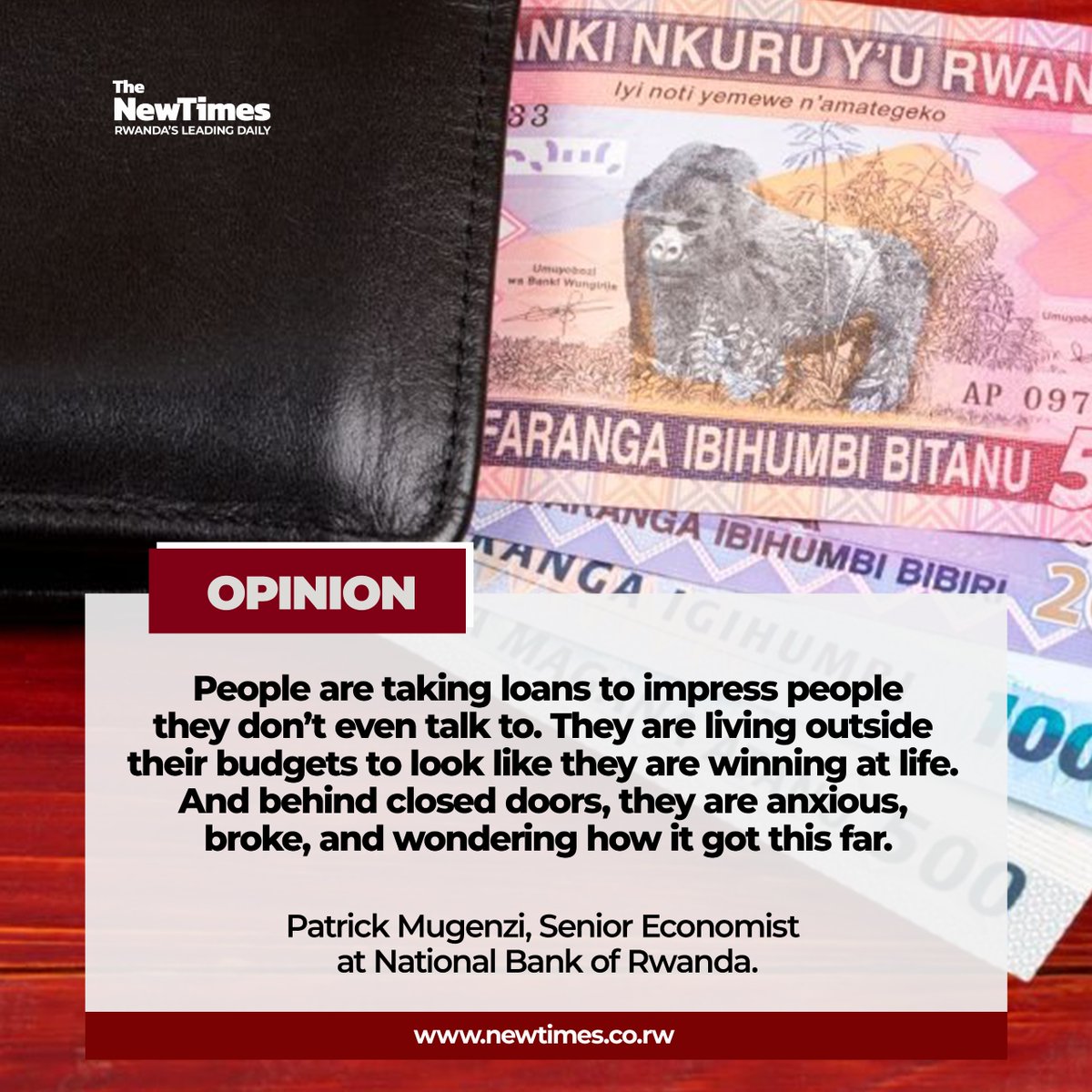 OPINION: The hidden cost of peer pressure: How social trends can lead to financial ruin

✍️: Patrick Mugenzi
newtimes.co.rw/article/28043/…