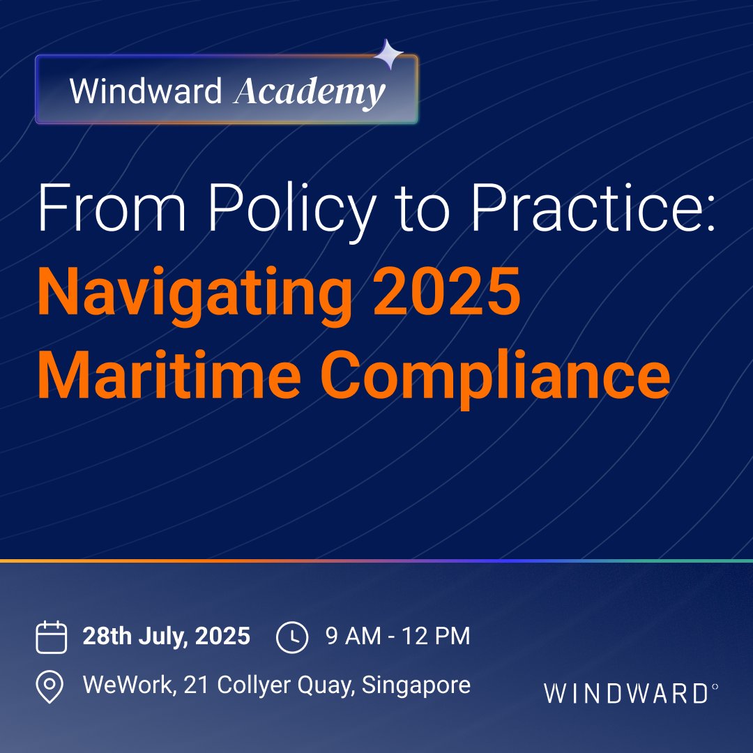 WindwardAI's tweet image. Maritime compliance is shifting fast.
Join top voices from Windward, @BHP, @Deloitte & more as they tackle 2025’s biggest maritime compliance and operations challenges live in Singapore.
🗓️ July 28 | 🕒 9–12
📍 WeWork, 21 Collyer Quay
Register now: go.wnwd.com/windward-acade…
