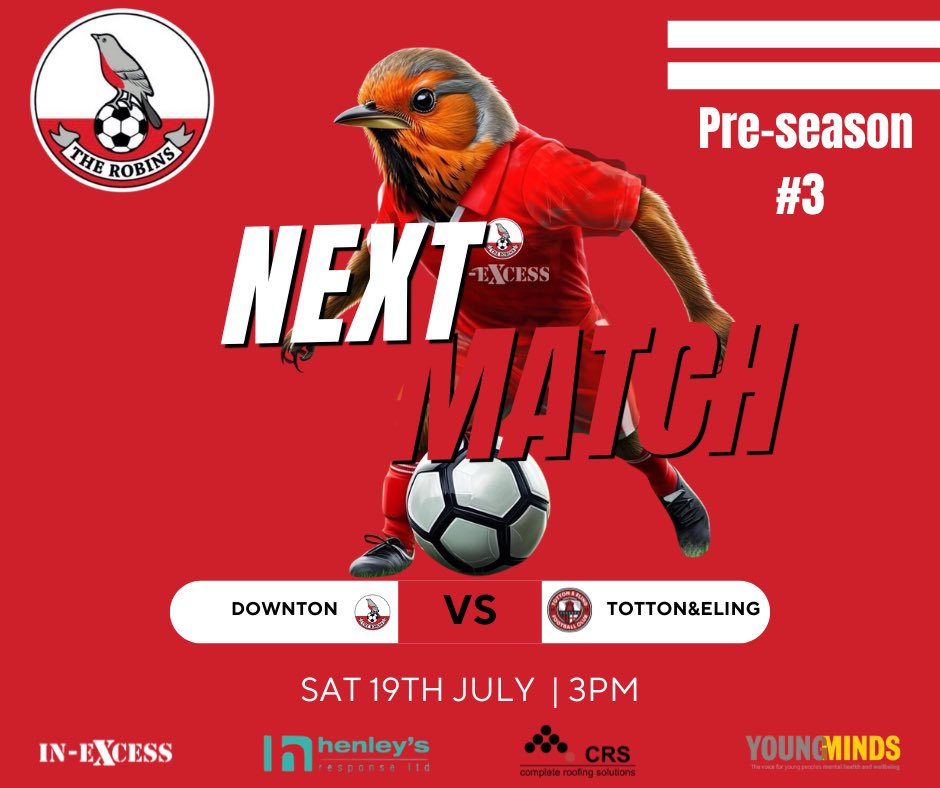 Downton FC (@downtonfc) on Twitter photo Up next we host <a href="/tottonelingfc/">Totton and Eling FC</a> in our third pre-season fixture this Saturday with a 3pm kick off. Head on down, bar open, sky sports showing in the clubhouse and the usual warm DFC welcome awaitsโค๏ธ
Up the Robins! Up next we host <a href="/tottonelingfc/">Totton and Eling FC</a> in our third pre-season fixture this Saturday with a 3pm kick off. Head on down, bar open, sky sports showing in the clubhouse and the usual warm DFC welcome awaitsโค๏ธ
Up the Robins!