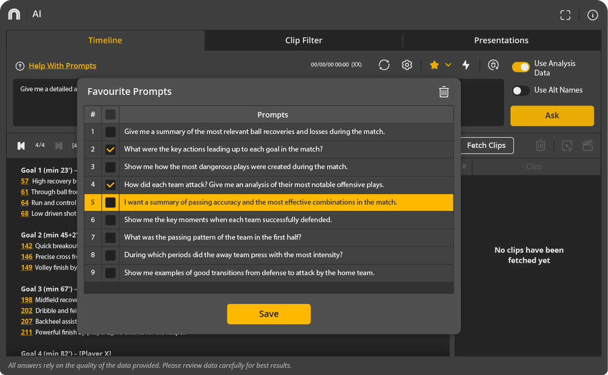 Nacsport's tweet image. How do you write perfect prompts to get the best results from Nacsport AI?

This blog includes a full guide to AI prompt writing, as well as some example prompts that you can copy, paste and adapt to any sport.

Get the most out of your data:

nacsport.com/blog/en-gb/Tip…