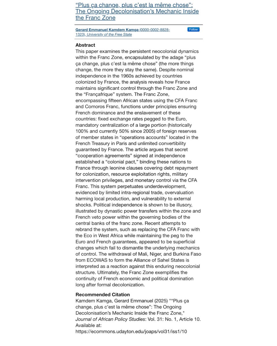 DrSatangNabaneh's tweet image. On the theme of Belonging, Identity, and Power, I present a critical analysis of the UN Permanent Forum on People of African Descent (#PFPAD). Gerard Kamga explores the enduring neocolonial dynamics within the Franc Zone!