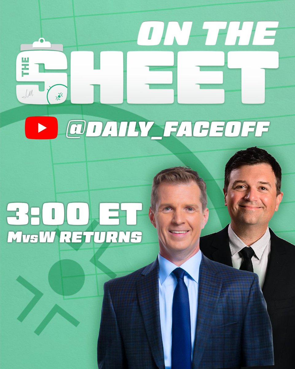 thesheethockey's tweet image. It's #MvsW MONDAY!🗒️
@JeffMarek and @wyshynski are back today at 3 PM ET
Catch the show live on the Daily Faceoff YouTube channel
#TheSheet #MvsW
